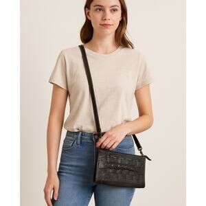 Jesslyn Blake Black Woven Leather Clutch Crossbody Purse Wallet